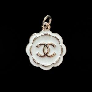 CHANEL White Enamel Flower Pendant